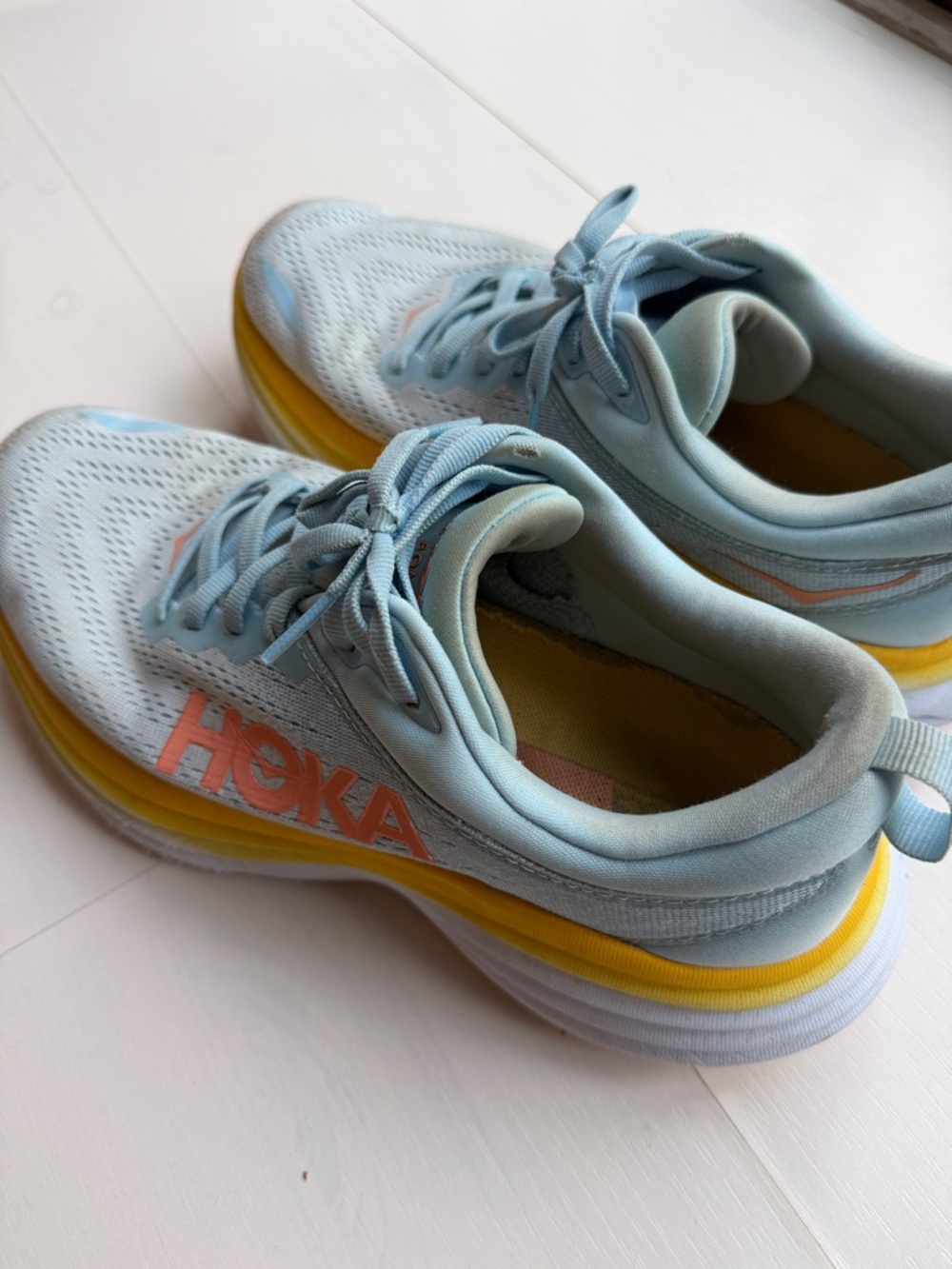 Light Blue and Yellow Women's HOKA Bondi 8 - Picture 4 of 5